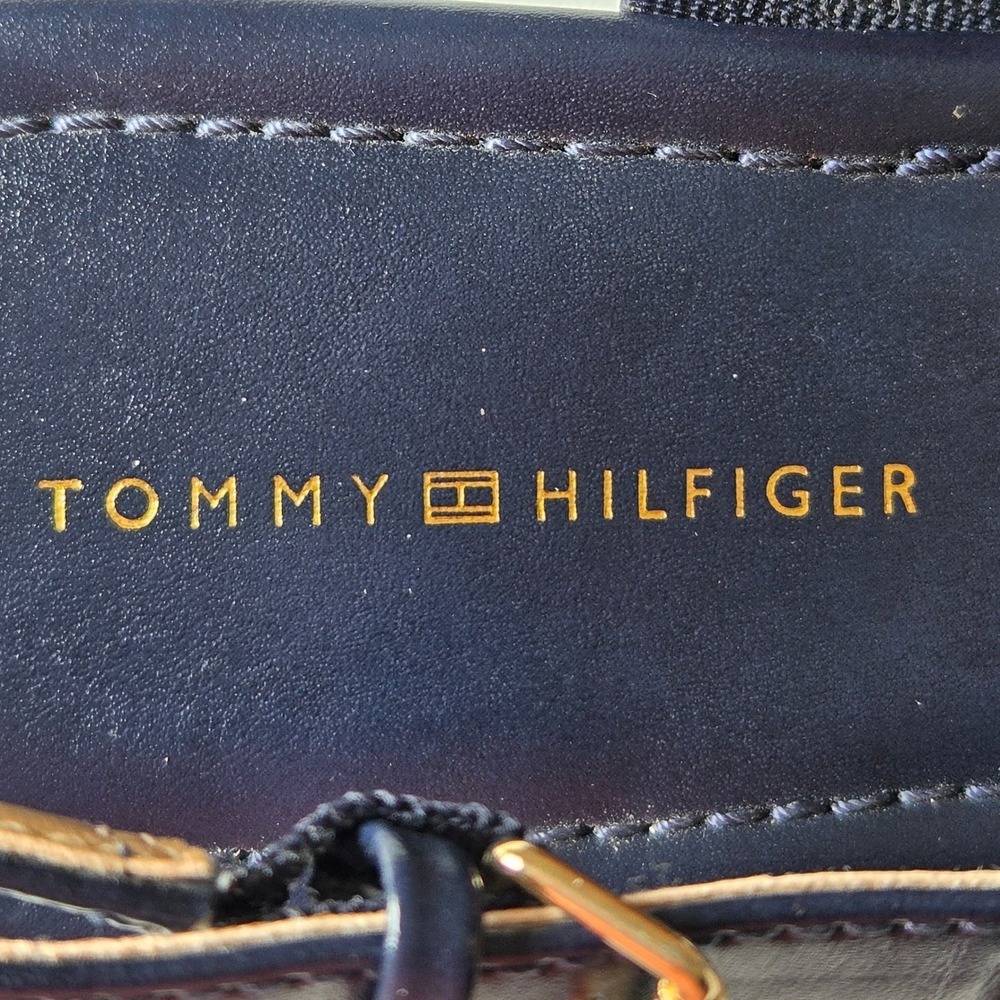 Tommy Hilfiger Jesi Navy Blue Red White Logo‎ Thong Slingback Wedge Sandals 8M - Picture 6 of 9